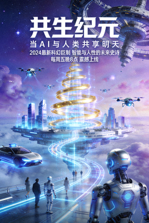 最新科幻剧海报 - 人工智能与人类共存未来城市
